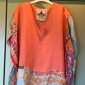 Johnny Was JW top in pink with multi pattern trim